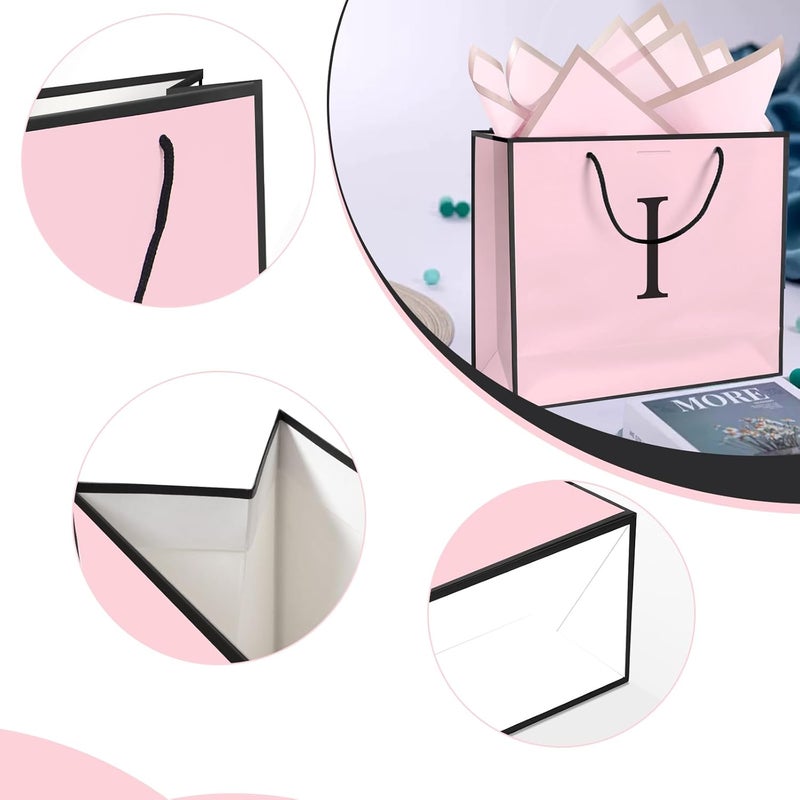 QLSKO Personalized Initial Paper Bag for Women Grils,Monogrammed Gift Bag with Bow Ribbon,Wrapping Tissue and Card Matching Envelope Sticker (Pink, I-Medium) - Image 3